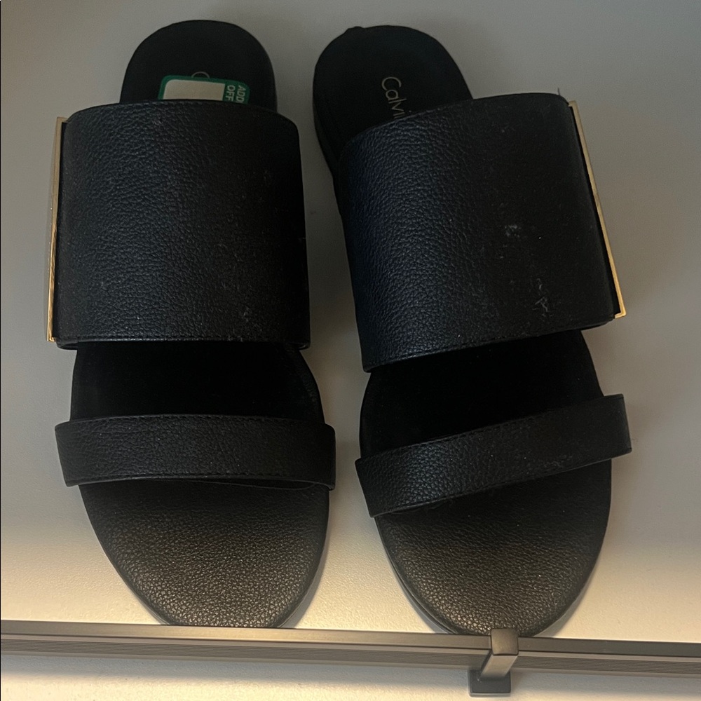 Calvin Klein Black Slides with Gold Detail